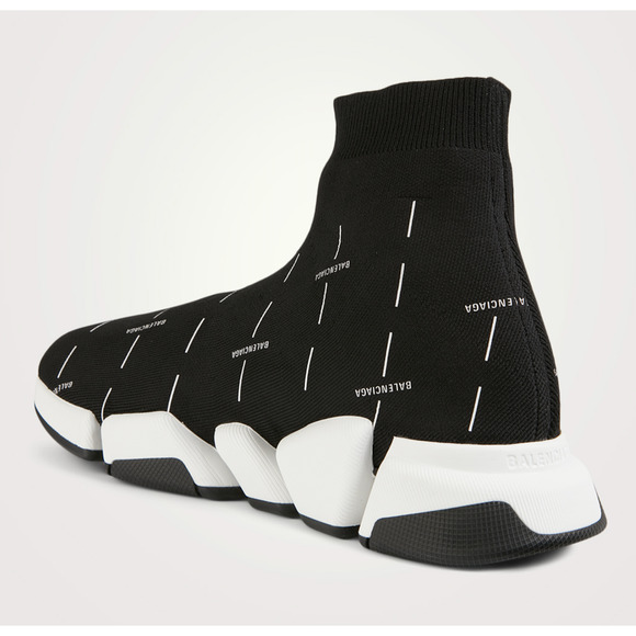 Balenciaga Mens Speed 2.0 Sock Black White All Over Logo High Top Sneaker 43 10 - Picture 8 of 12